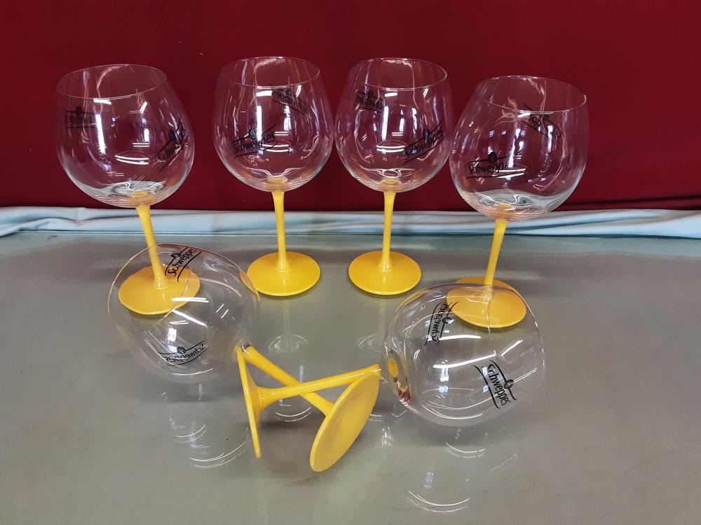 LOT DE 6 VERRES SCHWEPPES PIED JAUNE