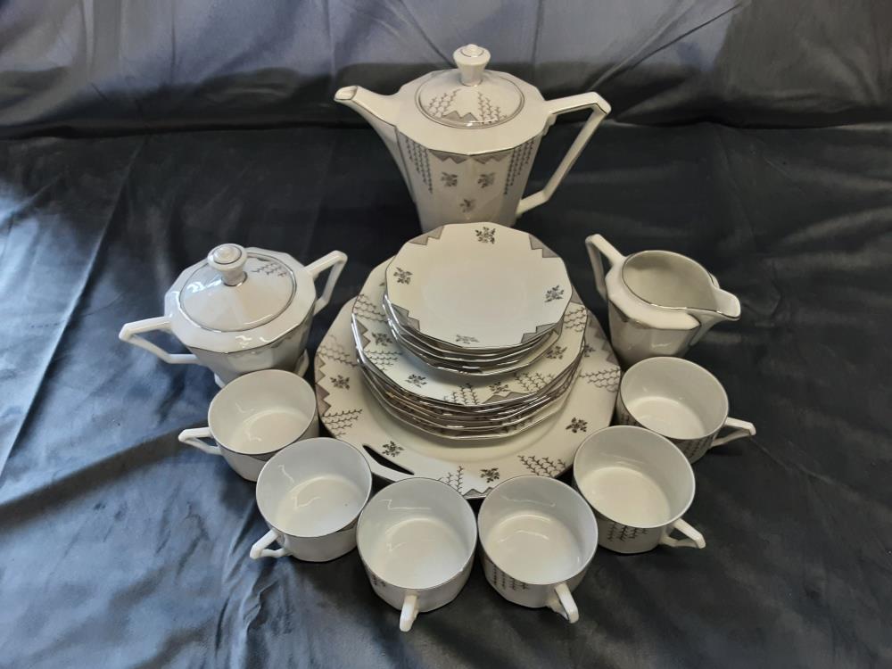 SERVICE A CAFÉ + DESSERT 6 PERSONNES BLANC DÉCOR GRIS 