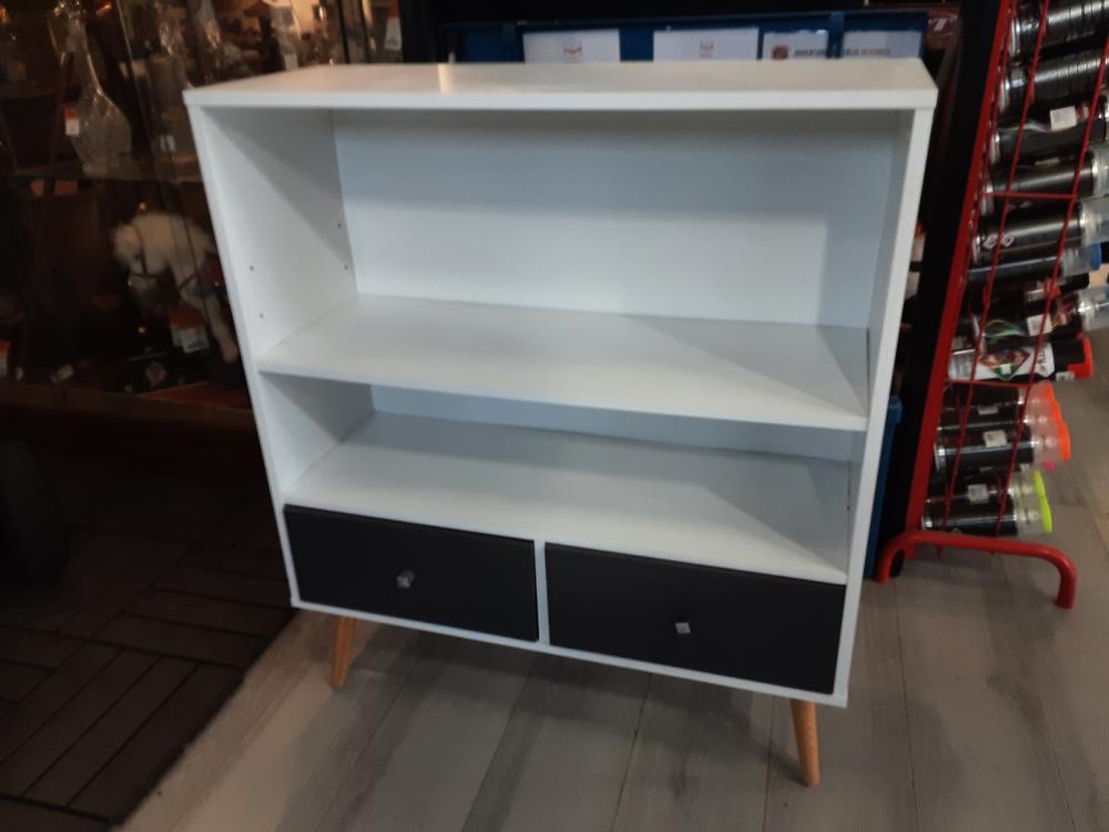 MEUBLE BAS BLANC 2TIROIRS GRIS