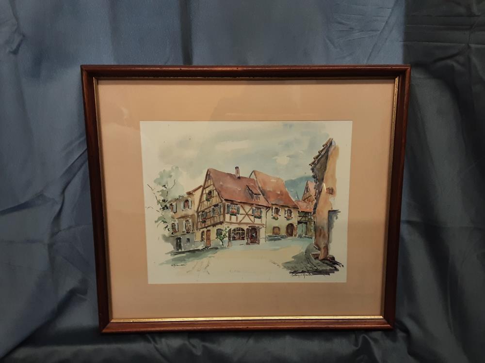 TABLEAU AQUARELLE MAISONS ALSACIENNES 