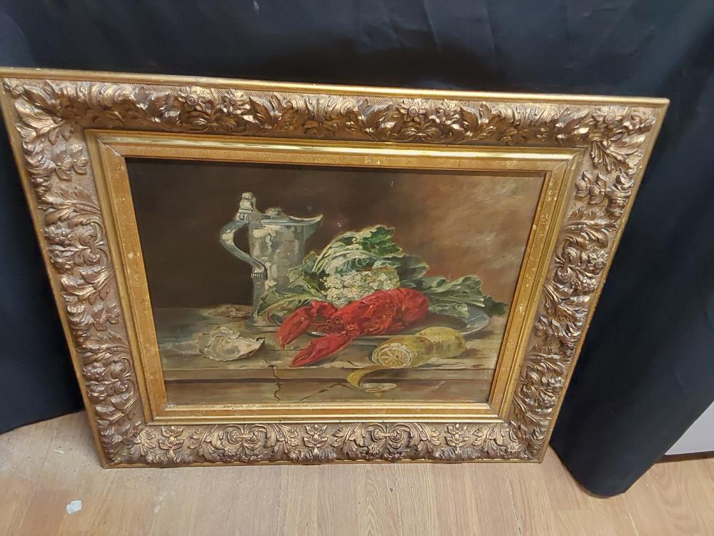 TABLEAU NATURE MORTE HOMARD ET CRUCHE- SIGNE B.DUCOURTIAL