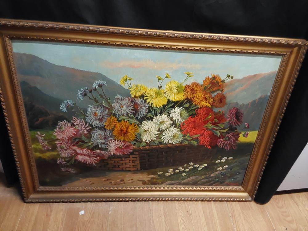 TABLEAU NATURE MORTE CHRYSANTHÈMES - SIGNE FX.KRUGLER