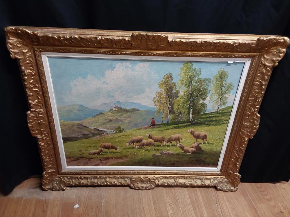 TABLEAU MOUTONS ET BERGER - SIGNE R.WAFS 
