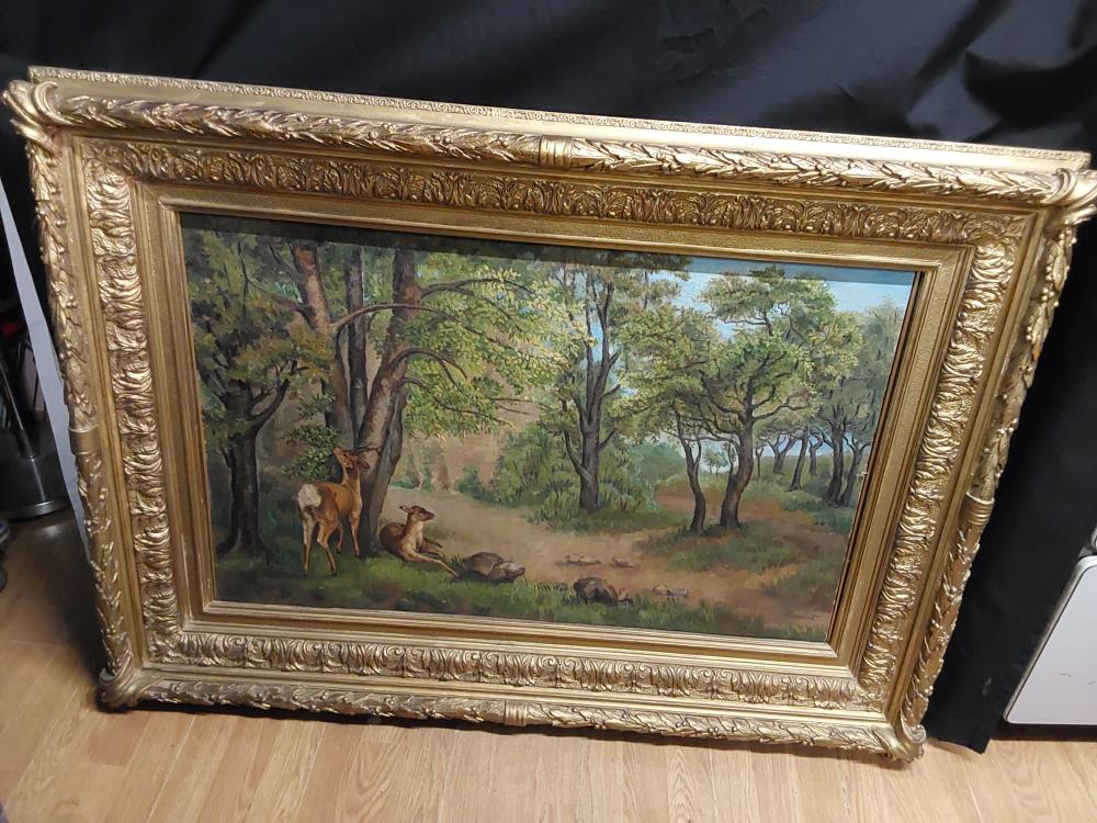TABLEAU FORET  CERF ET BICHE 