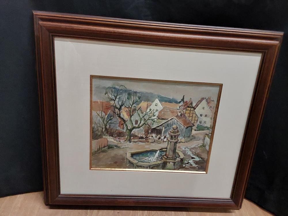 TABLEAU AQUARELLE  VILLAGE ALSACIEN - SIGNE C.ZIEBELD 