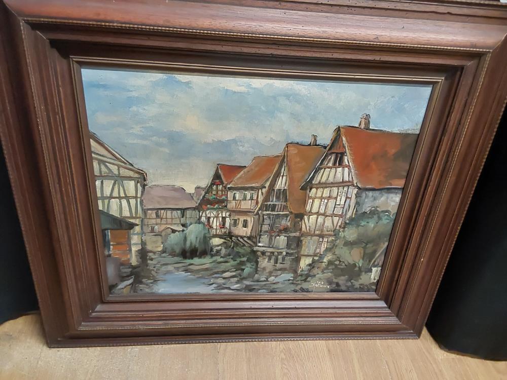 TABLEAU VILLAGE ALSACIEN BORD DE RIVIERE - SIGNE KEIFLIN 