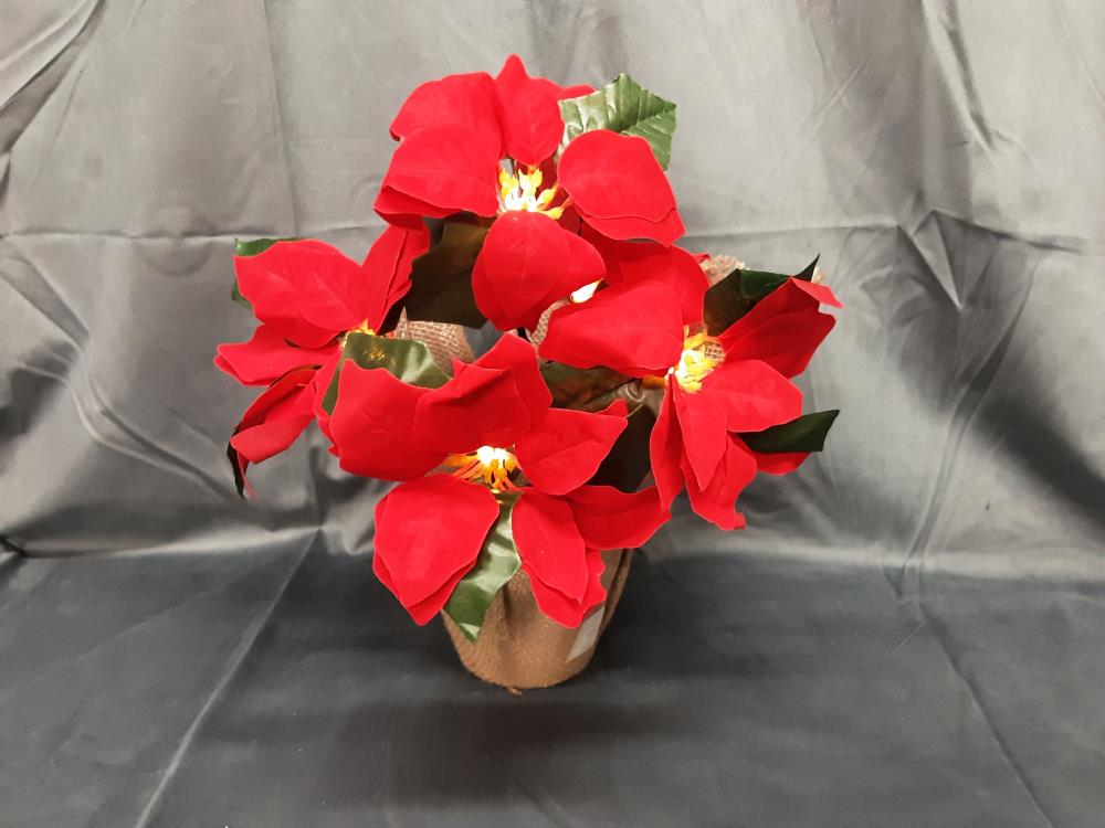 BOUQUET FLEURS DE NOEL LUMINEUX ARTIFICIELLES HAUT 32 CM TEST OK