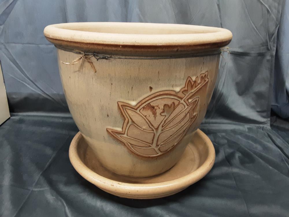 CACHE POT + COUPELLE TGM MOTIF FLEURS DIAM.36CM HAUT 32CM
