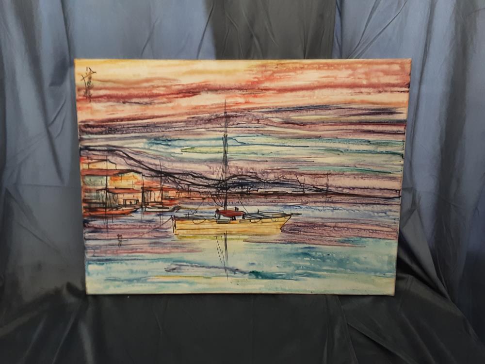 TABLEAU SANS CADRE MOTIF MARINE TRÈS COLORÉ SIGNE