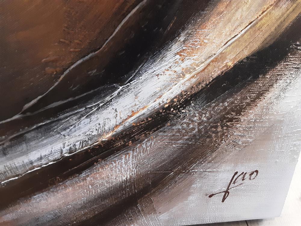 TABLEAU SANS CADRE ABSTRAIT COLORIS RONDS ARGENTE MARRON ET BEIGE