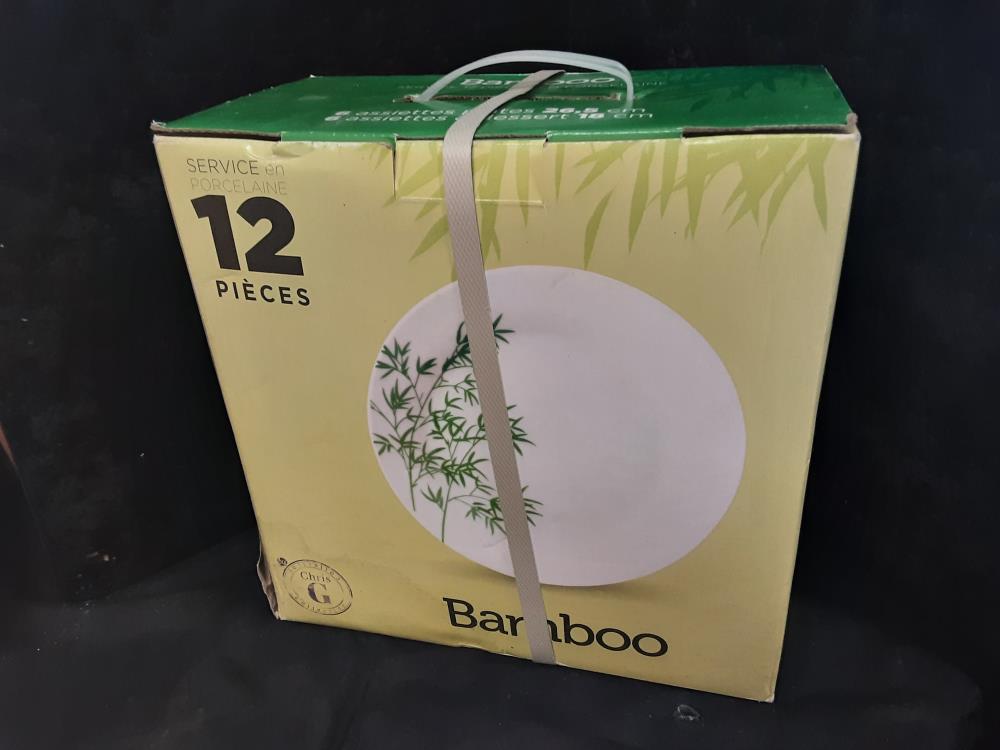 SERVICE DE TABLE PORCELAINE MOTIF BAMBOO 12 PIÈCES
