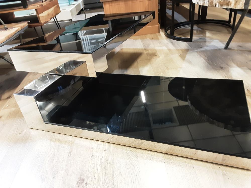 TABLE BASSE PIVOTANTS 2 PLATEAUX VERRE NOIRE  METALE CHROME 