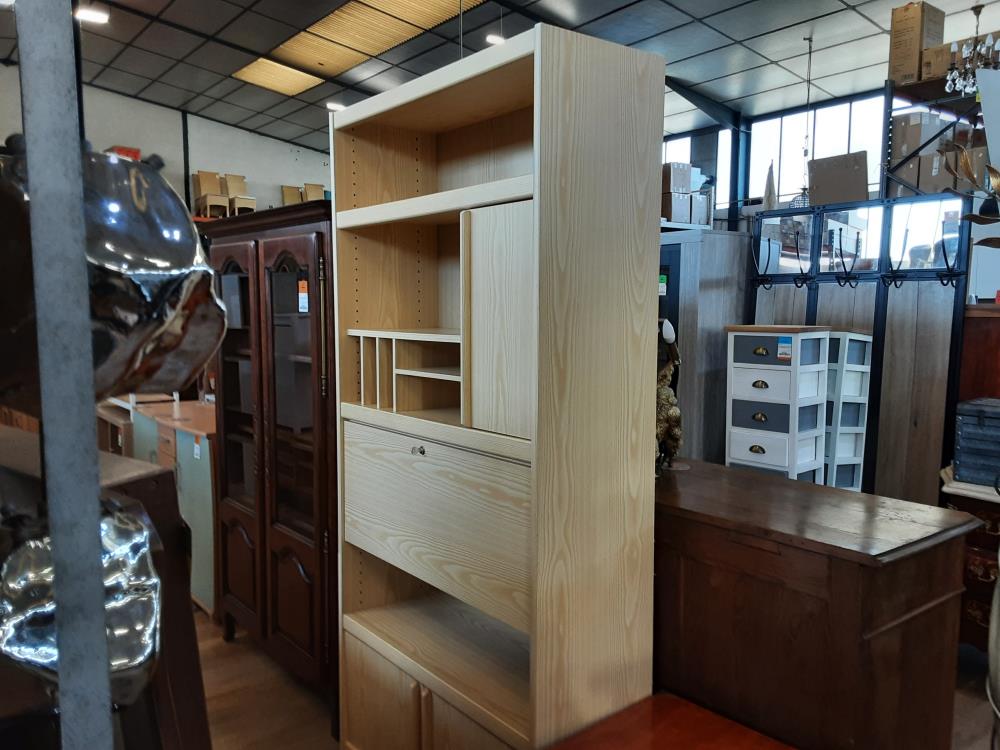 BIBLIOTHEQUE 4 PORTES+ NICHES COLORIS BOIS CLAIR