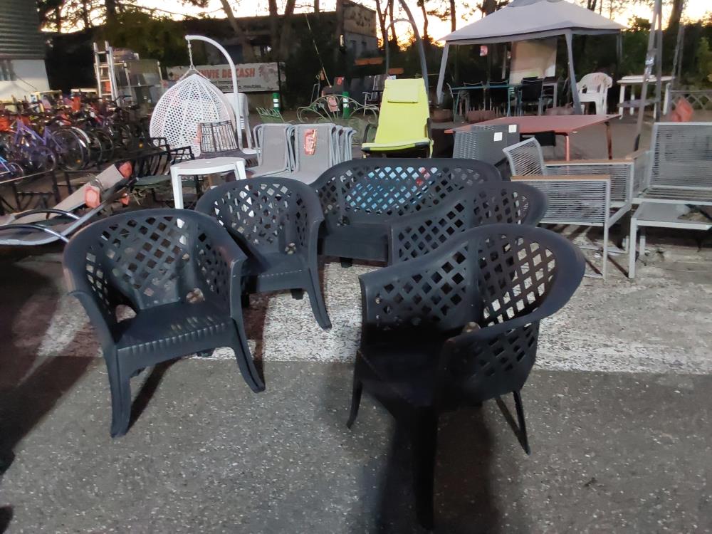 BANC + 4 FAUTEUILS PVC ANTHRACITE