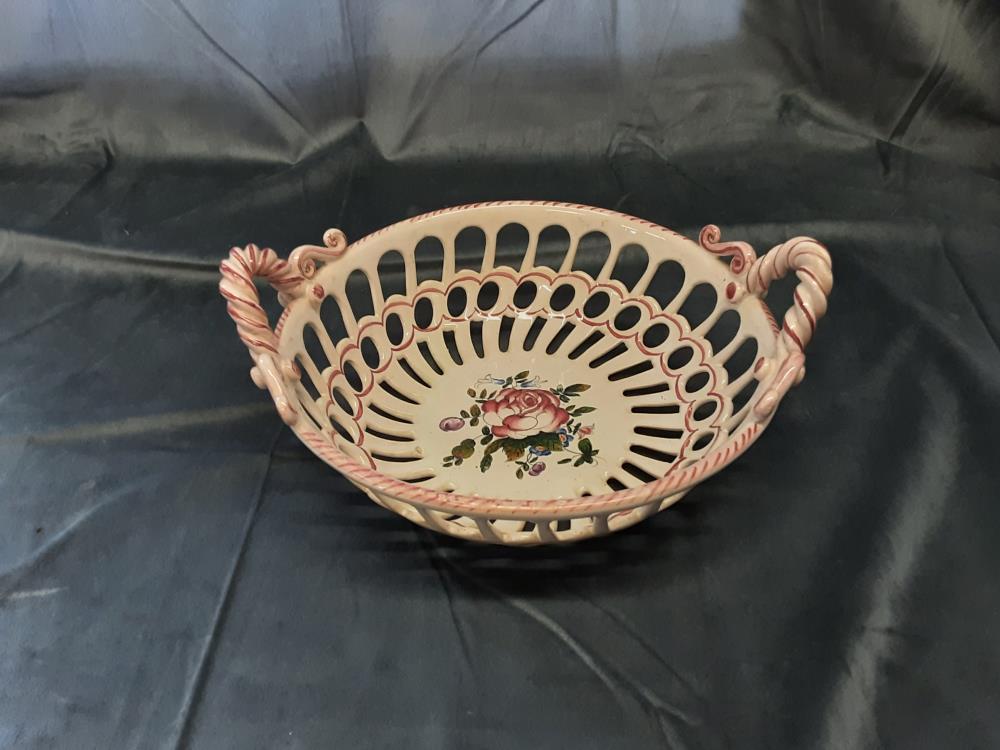 PANIERE AJOURÉE PORCELAINE STYLE VIEUX STRASBOURG 