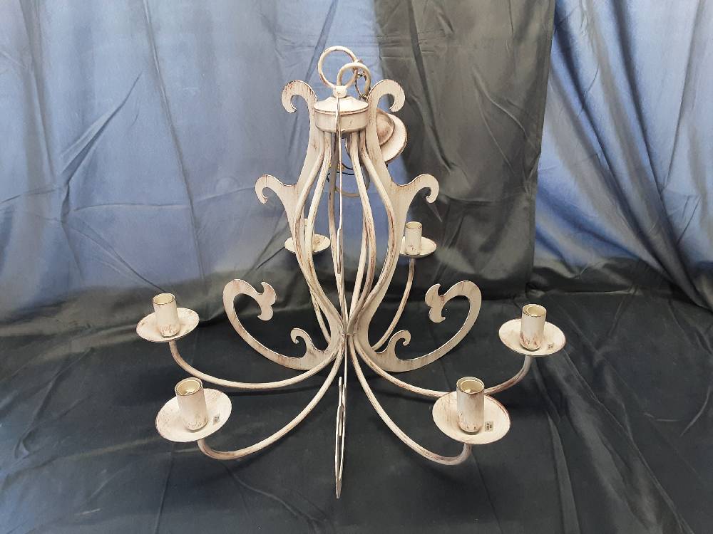 LUSTRE FER FORGE BLANC DIAMETRE 63CM 6 FEUX