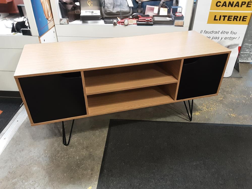 MEUBLE TV COLORIS BOIS 2 PORTES NOIRES