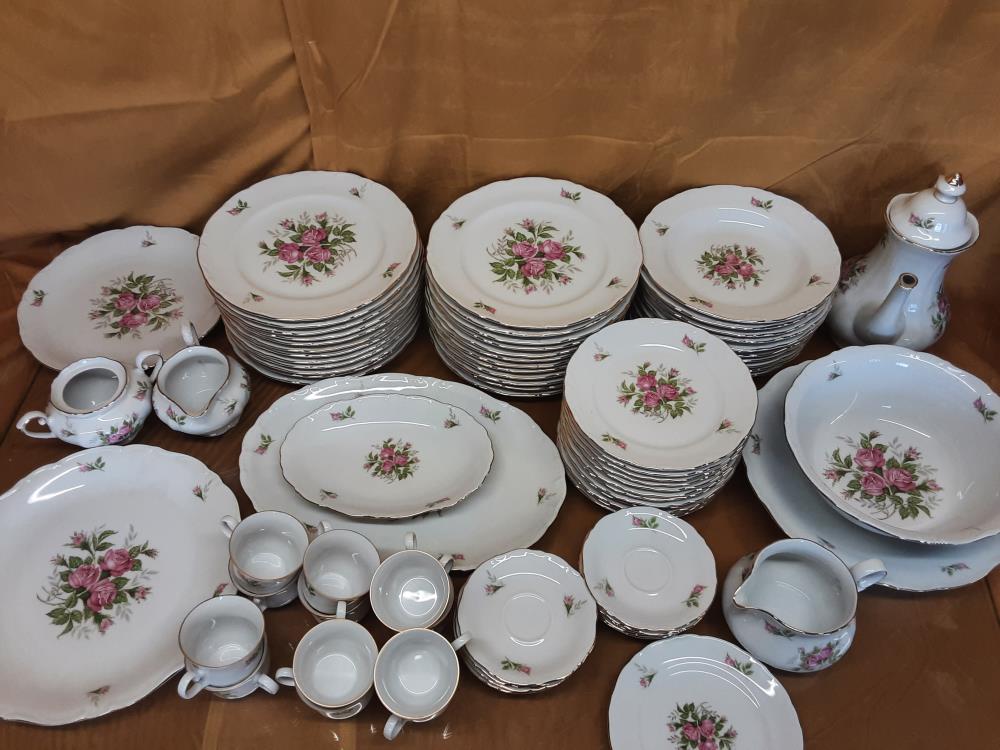 SERVICE DE TABLE BAVARIA BORDURE DORÉE FLEURS ROSES 70PCS