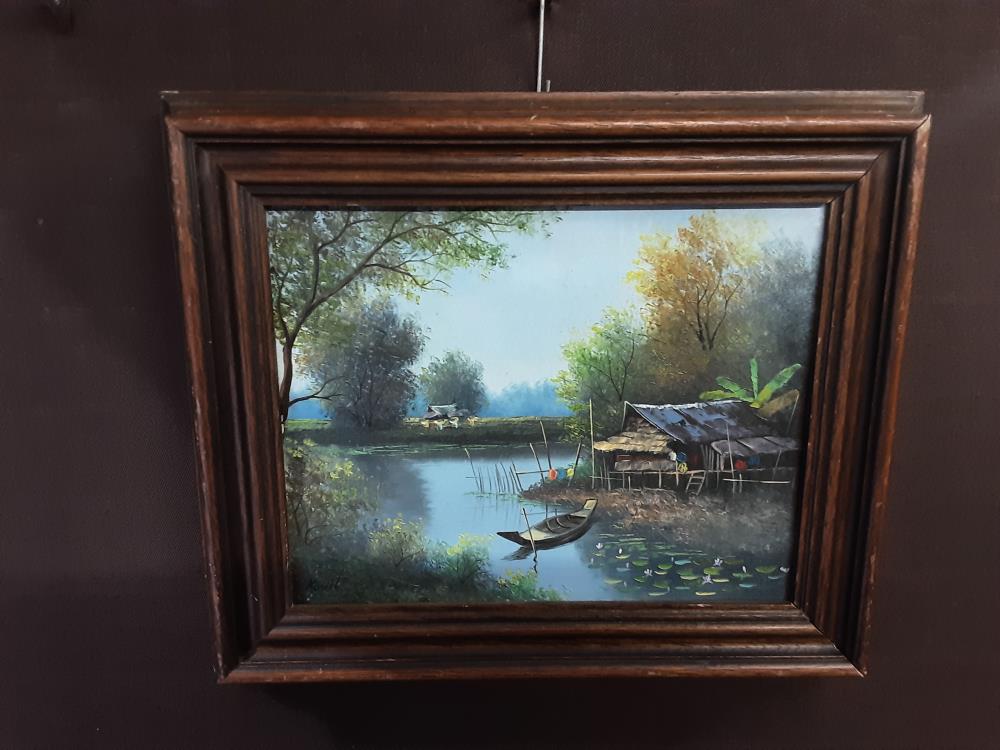 TABLEAU CADRE BOIS MOTIF BARQUE CABANE