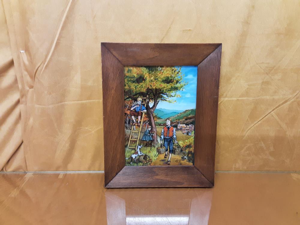 TABLEAU SUR VERRE LA CEUILLETTE DE POMMES