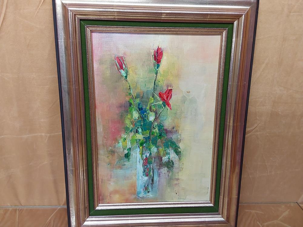 TABLEAU VASE FLEURS ROUGES