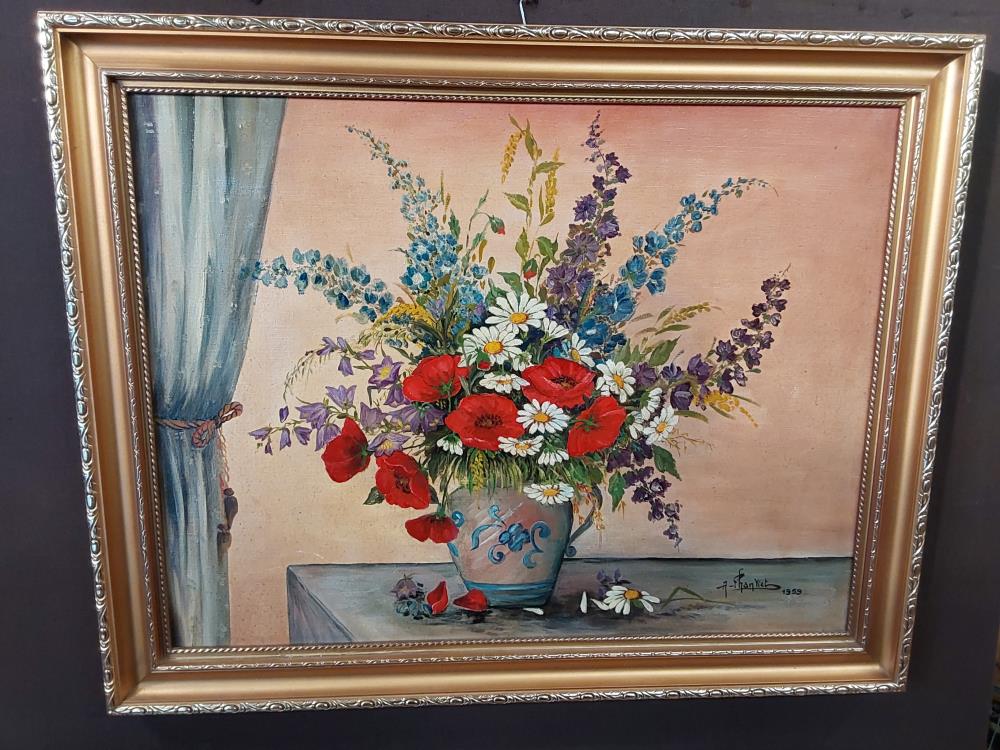 TABLEAU BOUQUET DE FLEURS BLEU BLANC ET ROUGE 