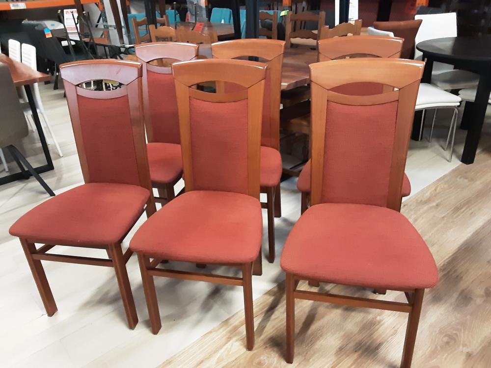 LOT 6 CHAISES ASSISE TISSU ROUGE COLORIS MERISIER