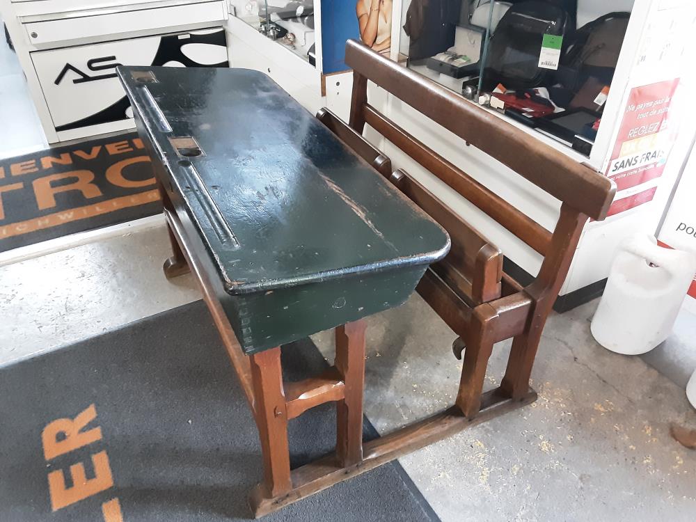 BUREAU D'ÉCOLIER EN BOIS 2 PLACES AVEC ASSISES RELEVABLES