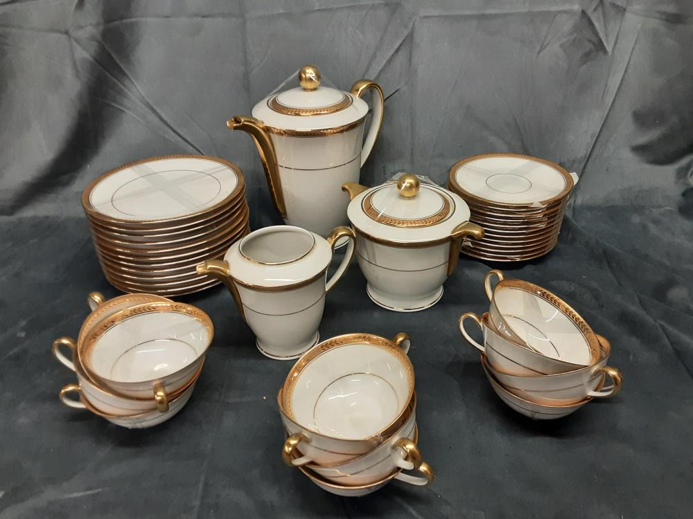 SERVICE A CAFÉ + DESSERT PORCELAINE DE LIMOGES BORDURES DORÉES JEAN BRINK STRASBOURG