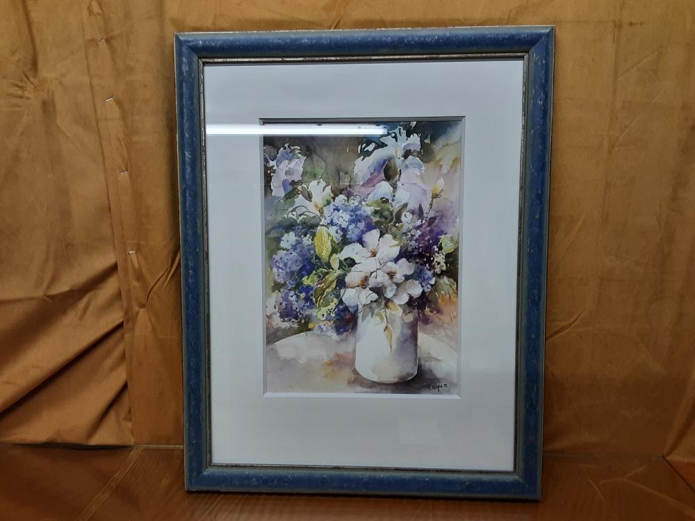 AQUARELLE SIGNEE EVELYNE SCHMITT - BOUQUET VIOLET