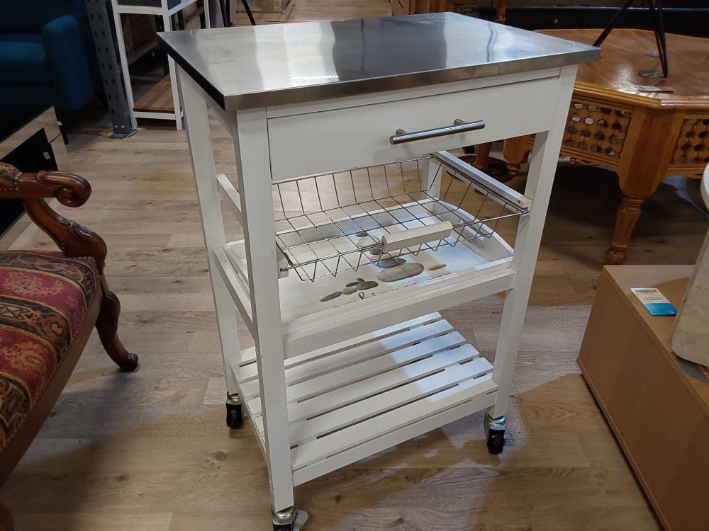 DESSERTE DE CUISINE MÉTAL ET BOIS COLORIS BLANC