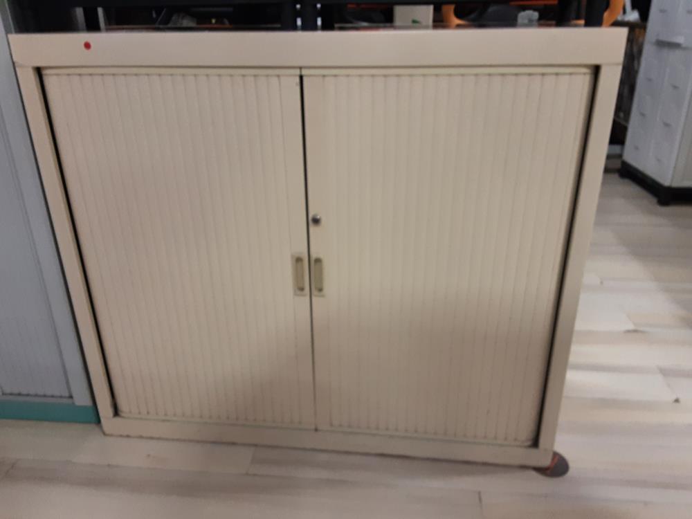 ARMOIRE METAL RIDEAUX BEIGE 2 ÉTAGERES AVEC CLEF