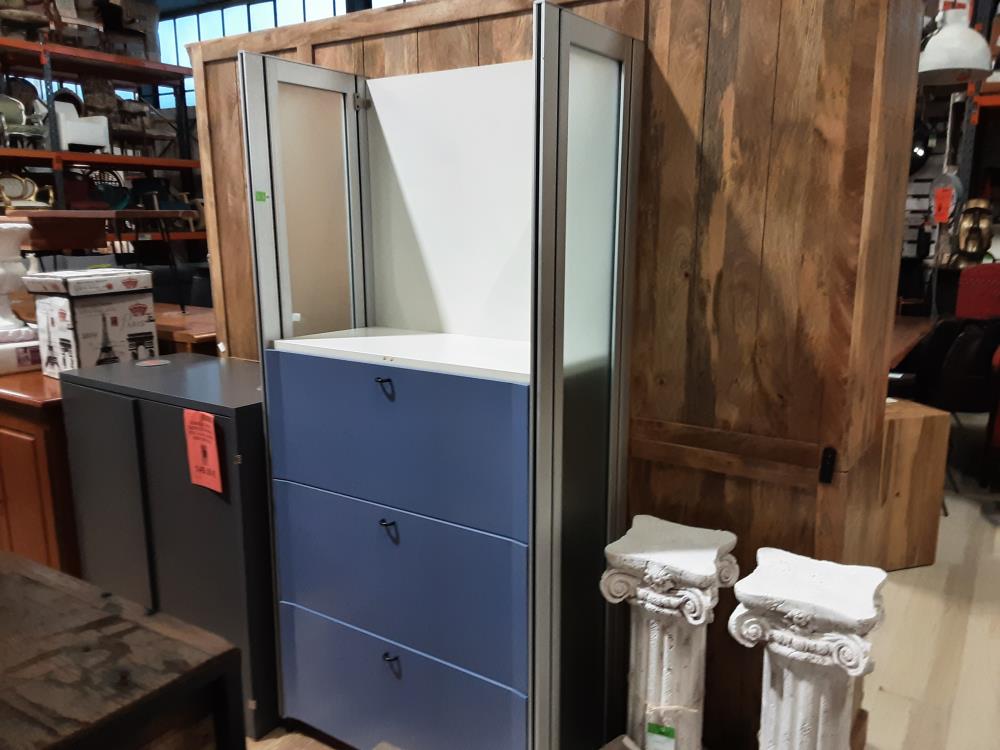 MEUBLE METAL BLEU 3 TIROIRS DOSSIERS SUSPENDUS