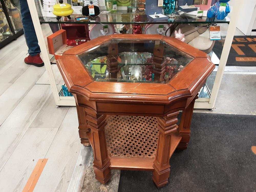 TABLE BASSE OCTOGONALE PLATEAU VERRE