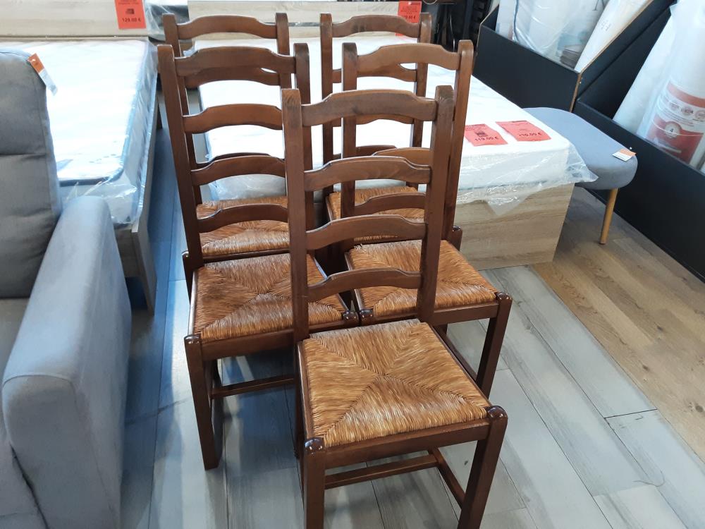 LOT DE 5 CHAISES EN BOIS ASSISE EN PAILLE
