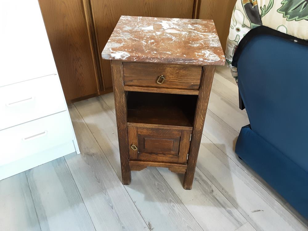 CHEVET EN BOIS PLATEAU MARBRE 1 TIROIR 1 PORTE