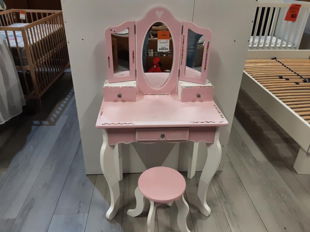 COIFFEUSE ENFANT ROSE ET BLANC + TABOURET
