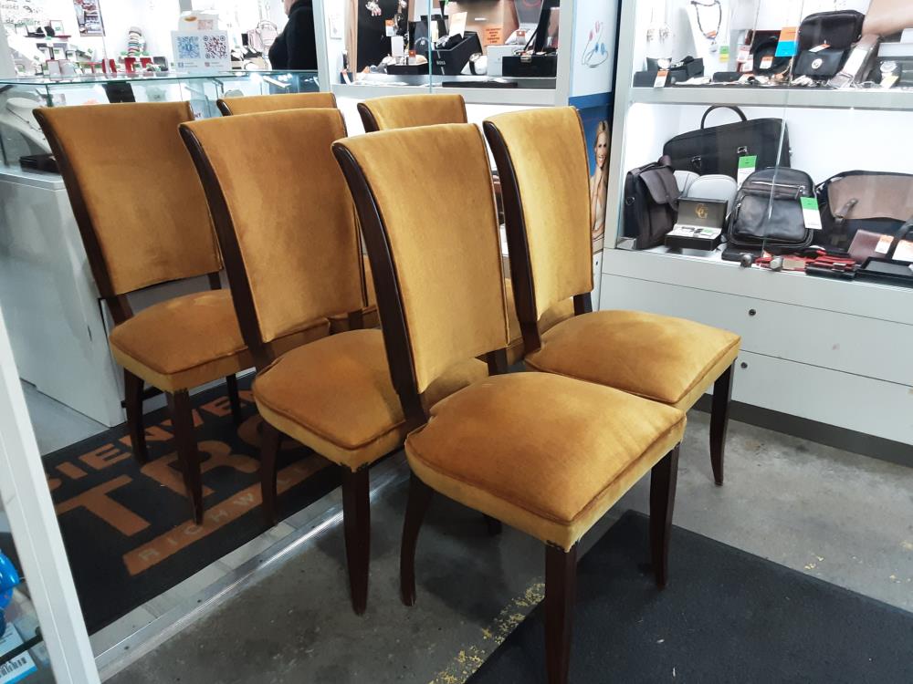 LOT DE 6 CHAISES EN HETRE - TISSU MOUTARDE