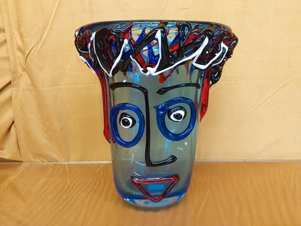 VASE STYLE MURANO VISAGE BLEU H.32.54CM (MG-205)