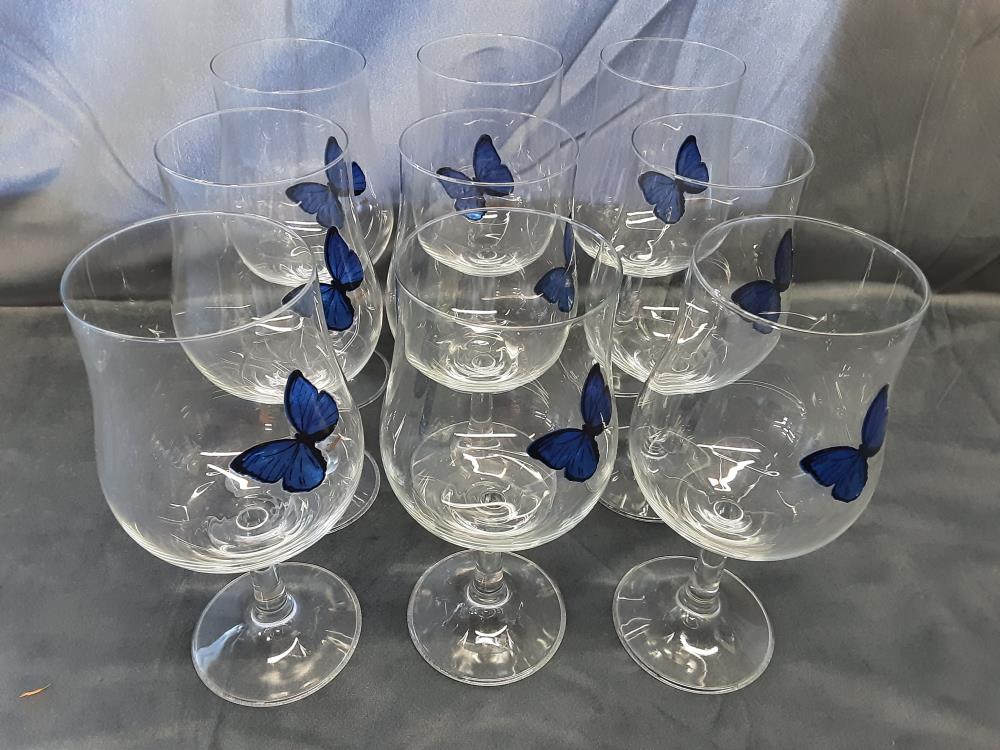 LOT DE 9 VERRES BOURGOGNE DECOR PAPILLION