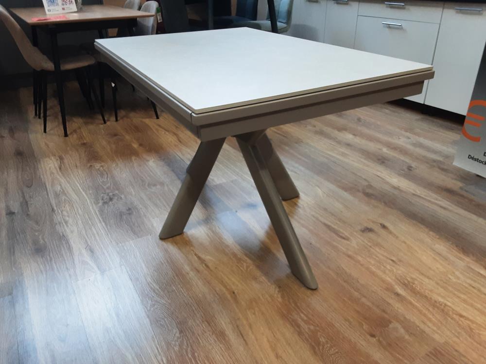 TABLE CERAMIQUE MARBRE BEIGE 220CM OUVERTE PIEDS METAL ARAIGNEE BEIGE + 2 ALL.50CM RF5867DT/PB.Y024G