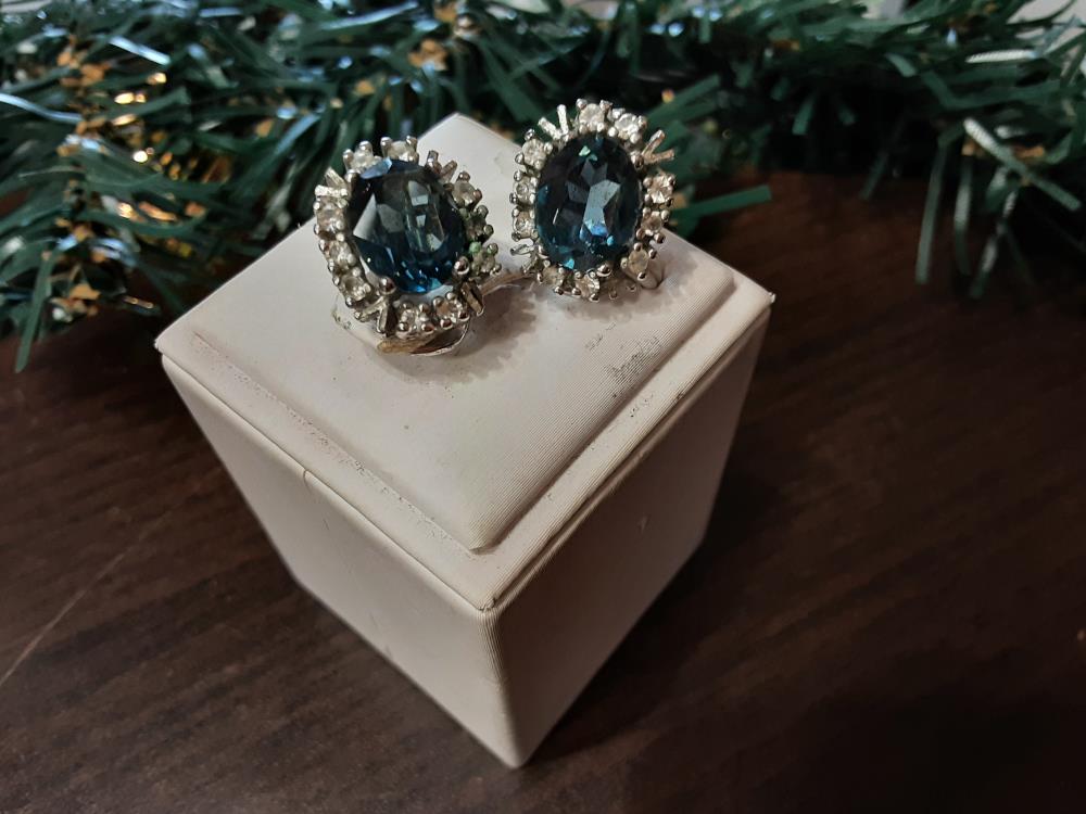 PAIRE DE BOUCLES D'OREILLES ARGENT A CLIPS PIERRE BLEUE