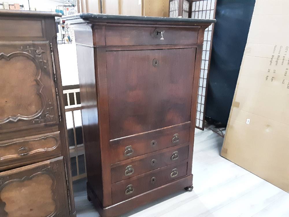 SECRETAIRE 1 PORTE 12 TIROIRS LP PLATEAU MARBRE NOIR