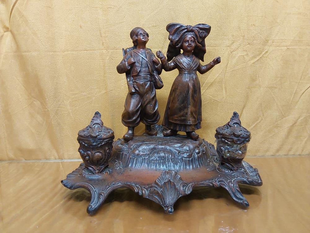 ENCRIER STATUETTES ALSACIENNES RÉGULE SIGNÉ A.BOSSU