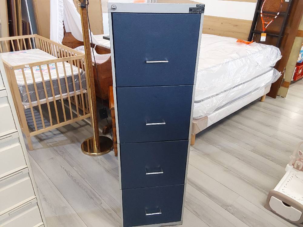 MEUBLE MÉTAL INDUSTRIEL GRIS ET BLEU 4 CAISSONS AVEC CLÉ 