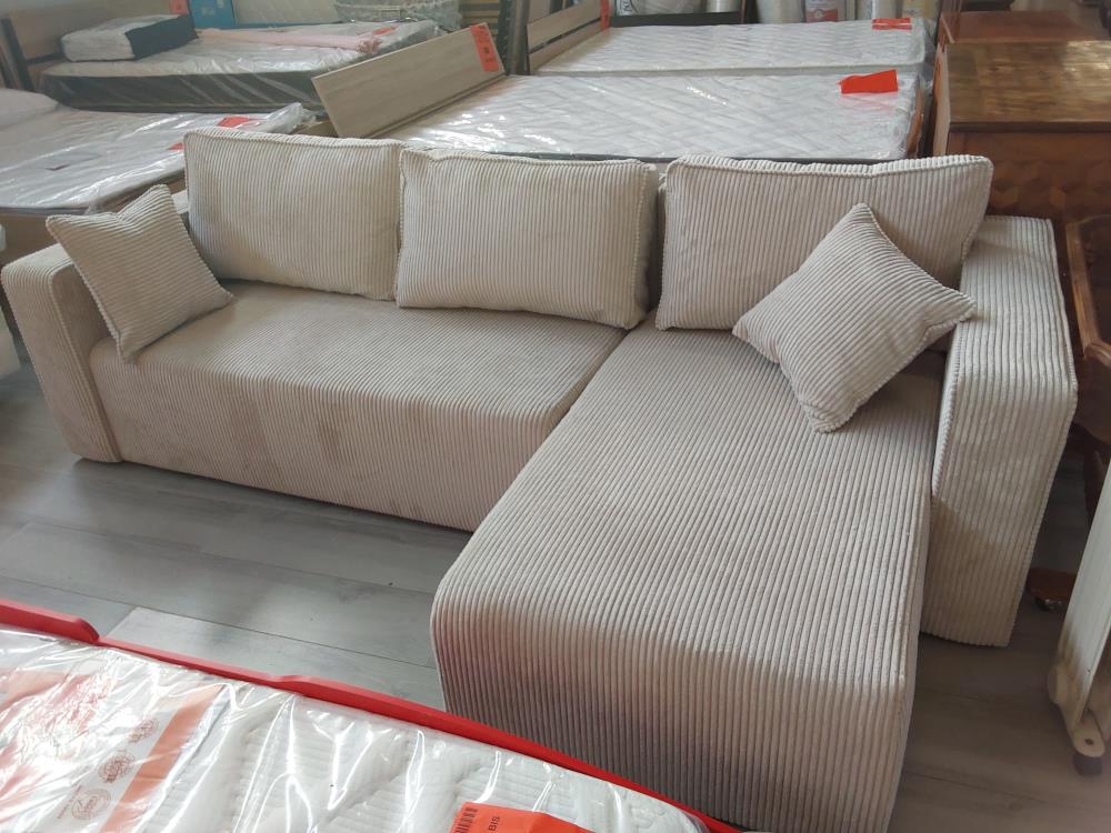 CANAPE TOPAZE (BMEQQERFTCS-HJ) 4 PLACES - ANGLE REVERSIBLE - CONVERTIBLE - VELOURS COTELE BEIGE