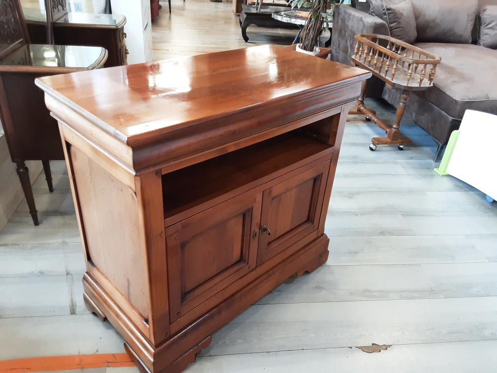 MEUBLE TELE 2 PORTES 2 PLATEAUX PIVOTANTS MERISIER