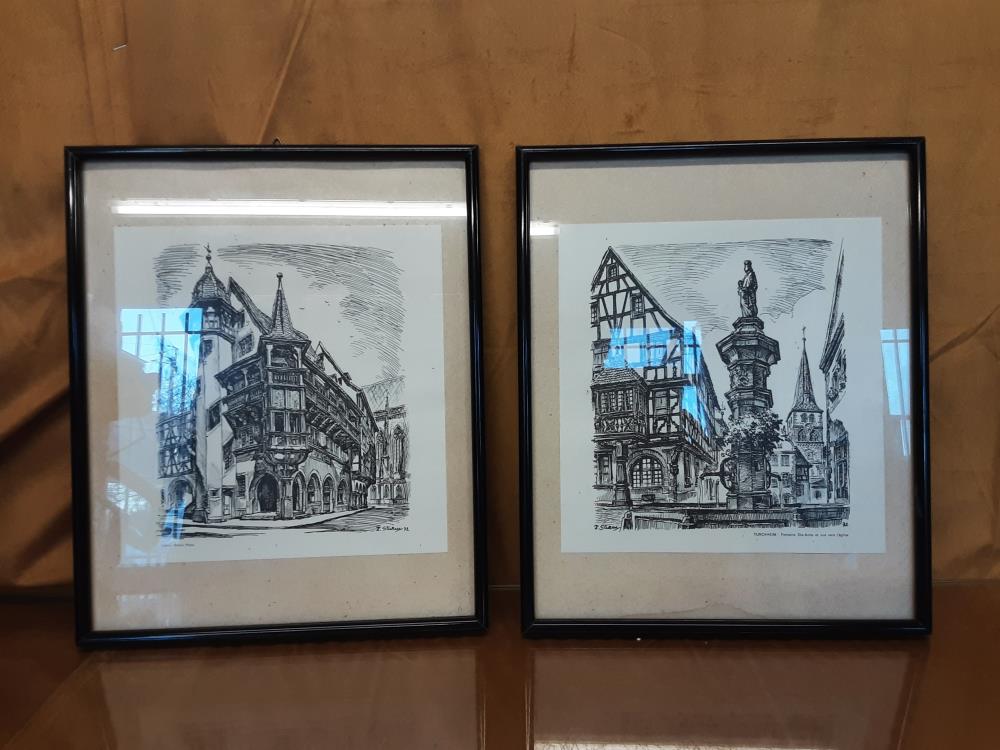 GRAVURE SOUS CADRE NOIRE MAISON ALSACIENNE 28X34