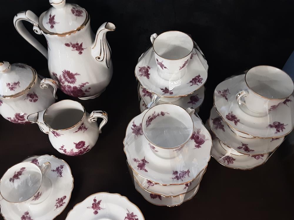 SERVICE A CAFE LIMOGES FLEURS ROSES 10 TASSES SOUS TASSES