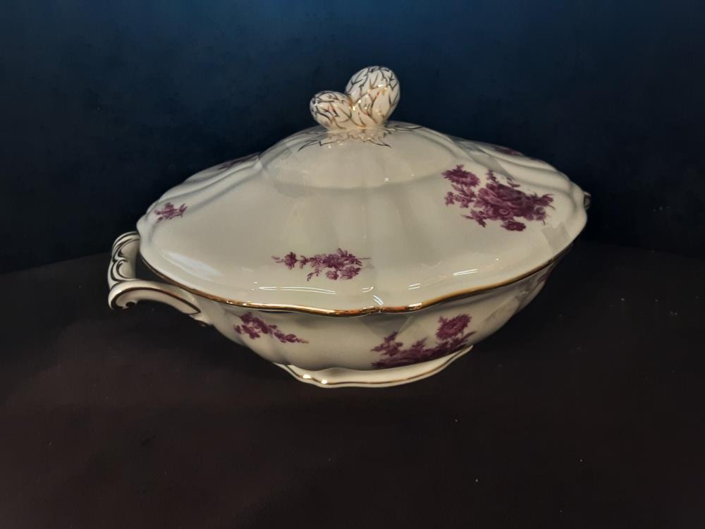 SOUPIERE DECOR FLEURS ROSES DE LIMOGES